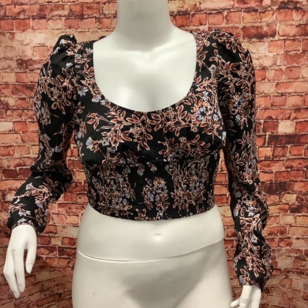 Free People Santiago Black Combo Blouse Top Shirt